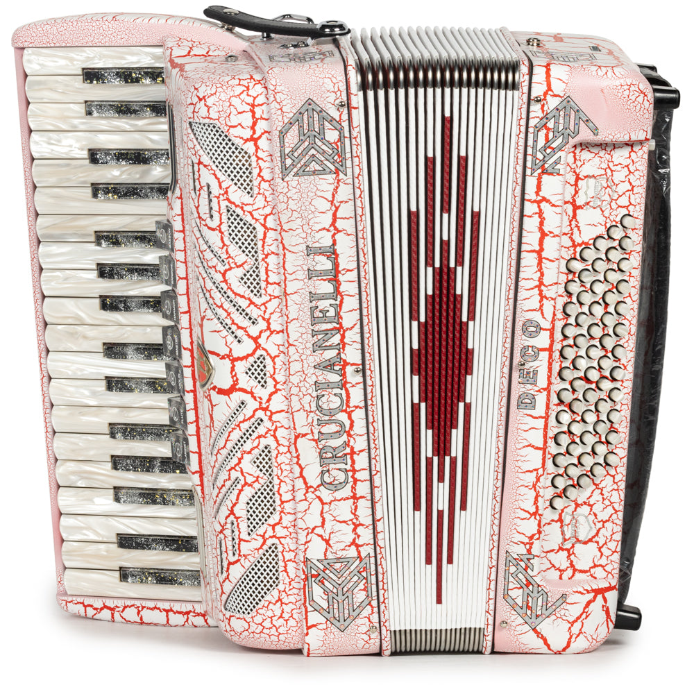 Crucianelli Deco Piano Accordion 7 Switch Matte White and Red Crackle-accordion-Crucianelli-Hermes Music-Accordion Pro Shop