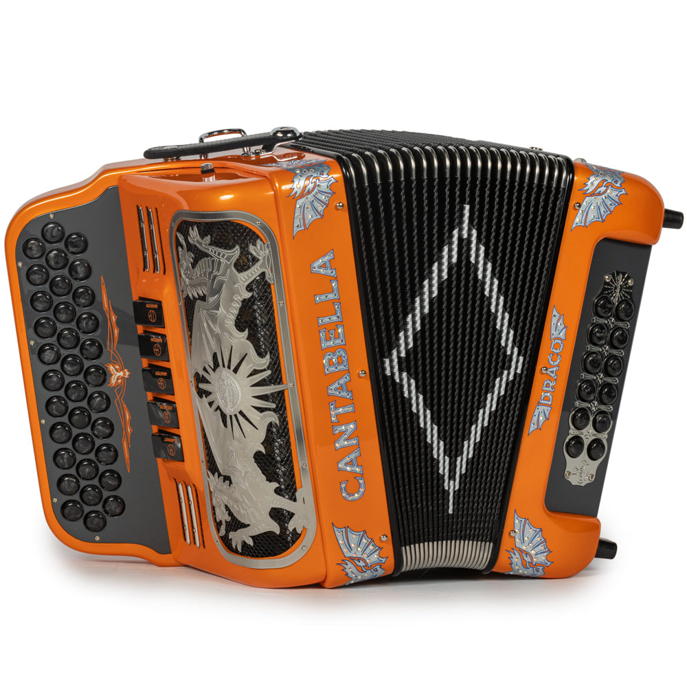 Cantabella Draco Accordion 5 Switch FBE Orange with Silver and Black-Cantabella-Hermes Music-Accordion Pro Shop
