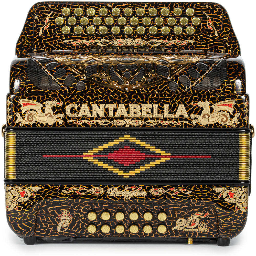 Cantabella Dragón Acordeón 5 Registros Fa Celuloide Oro Agrietado