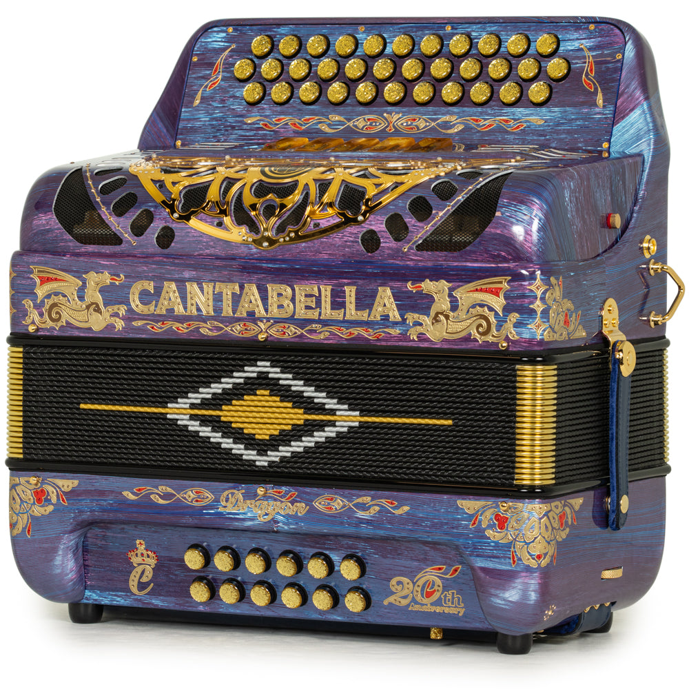 Cantabella Dragón Acordeón 5 Registros Fa Celuloide Morado Azul y Oro