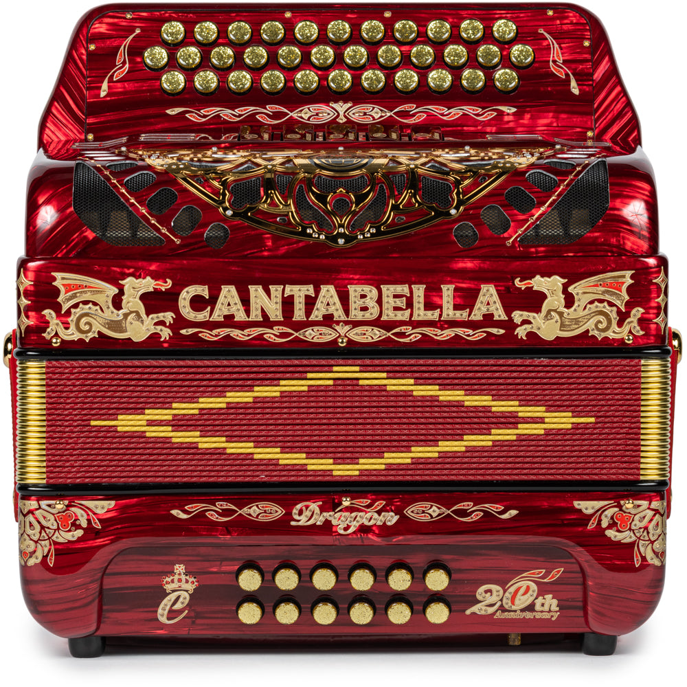 Cantabella Dragón Acordeón 5 Registros Mi Celuloide Rojo y Oro