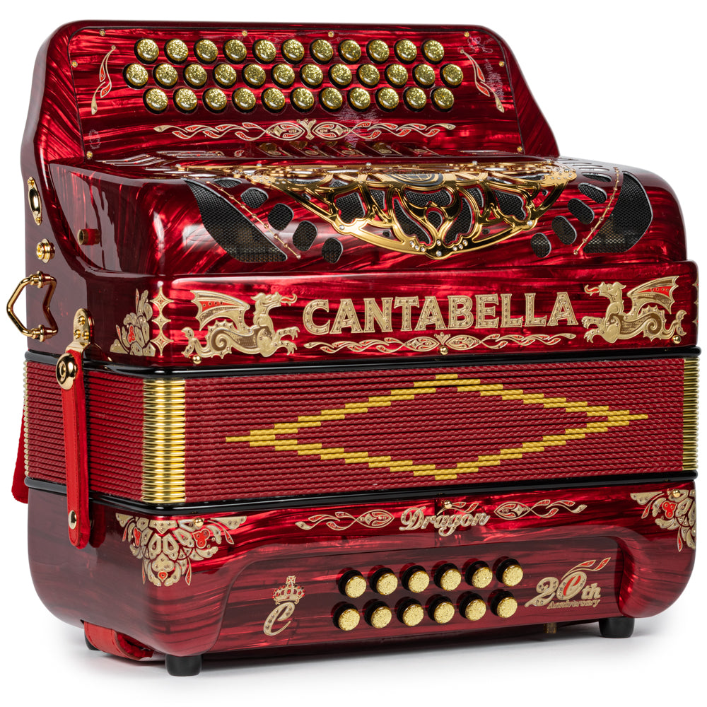 Cantabella Dragón Acordeón 5 Registros Mi Celuloide Rojo y Oro