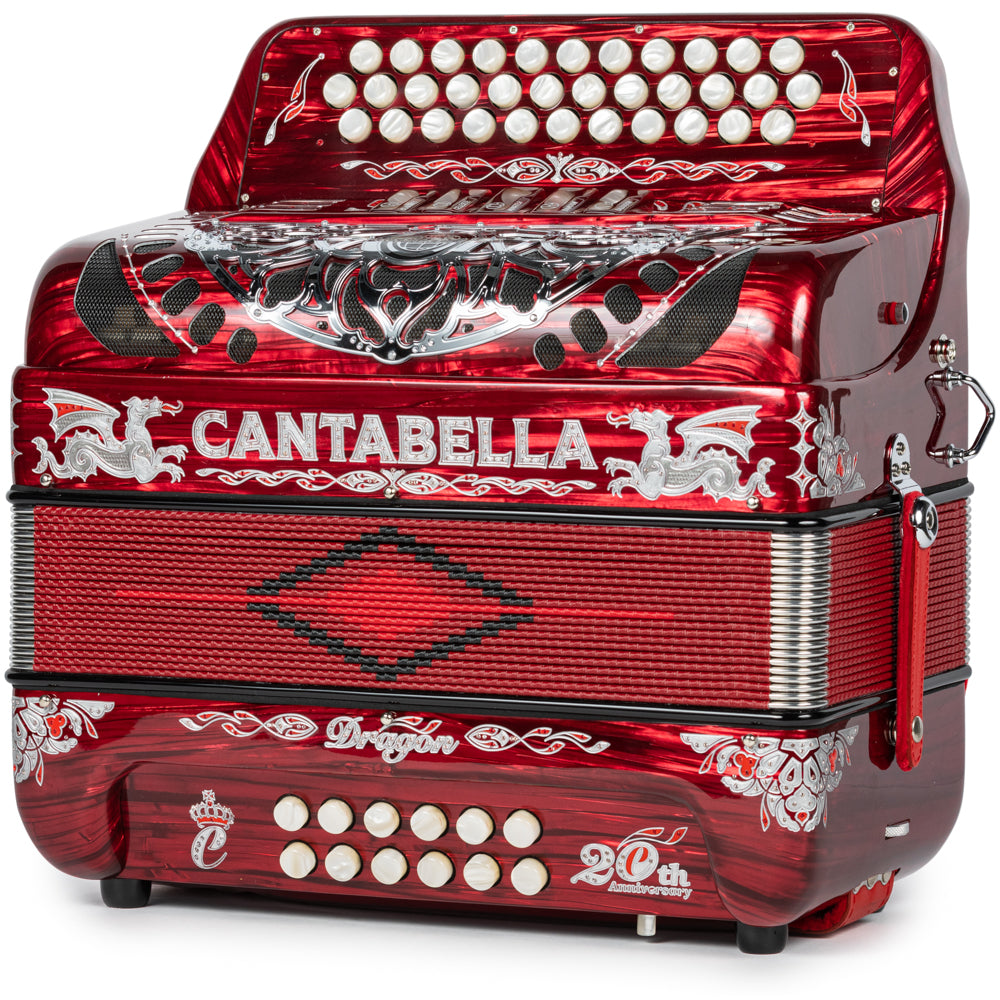 Cantabella Dragón Acordeón 5 Registros Fa Celuloide Rojo y Plata