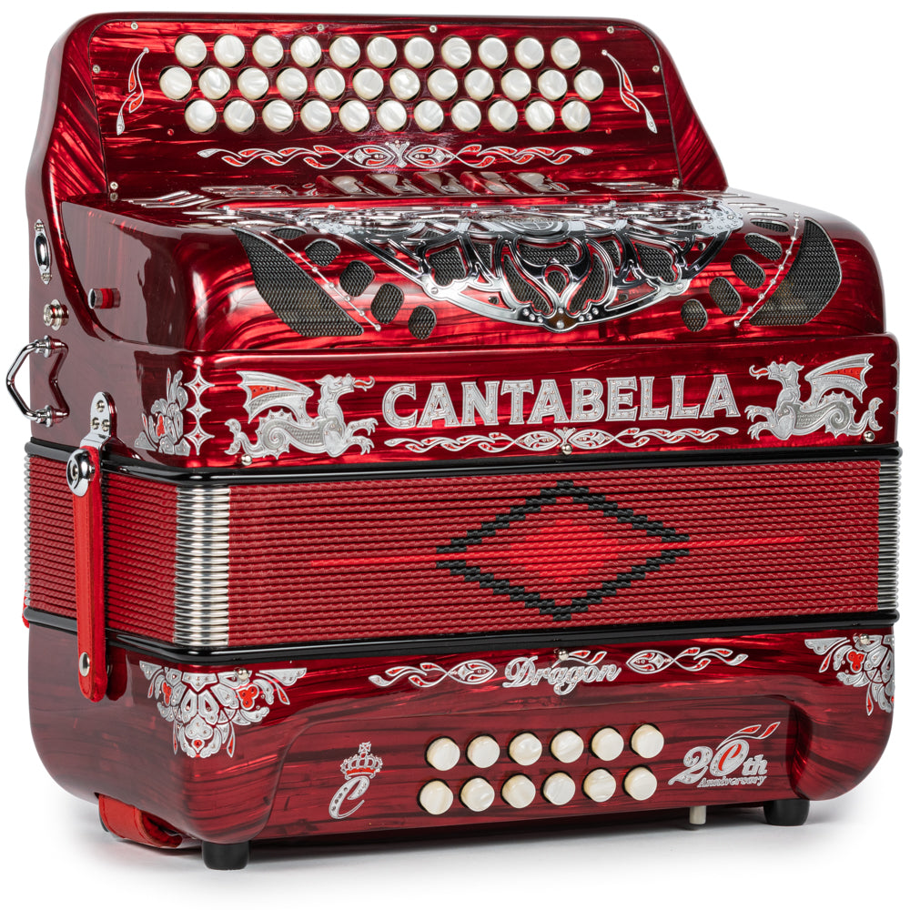 Cantabella Dragón Acordeón 5 Registros Fa Celuloide Rojo y Plata