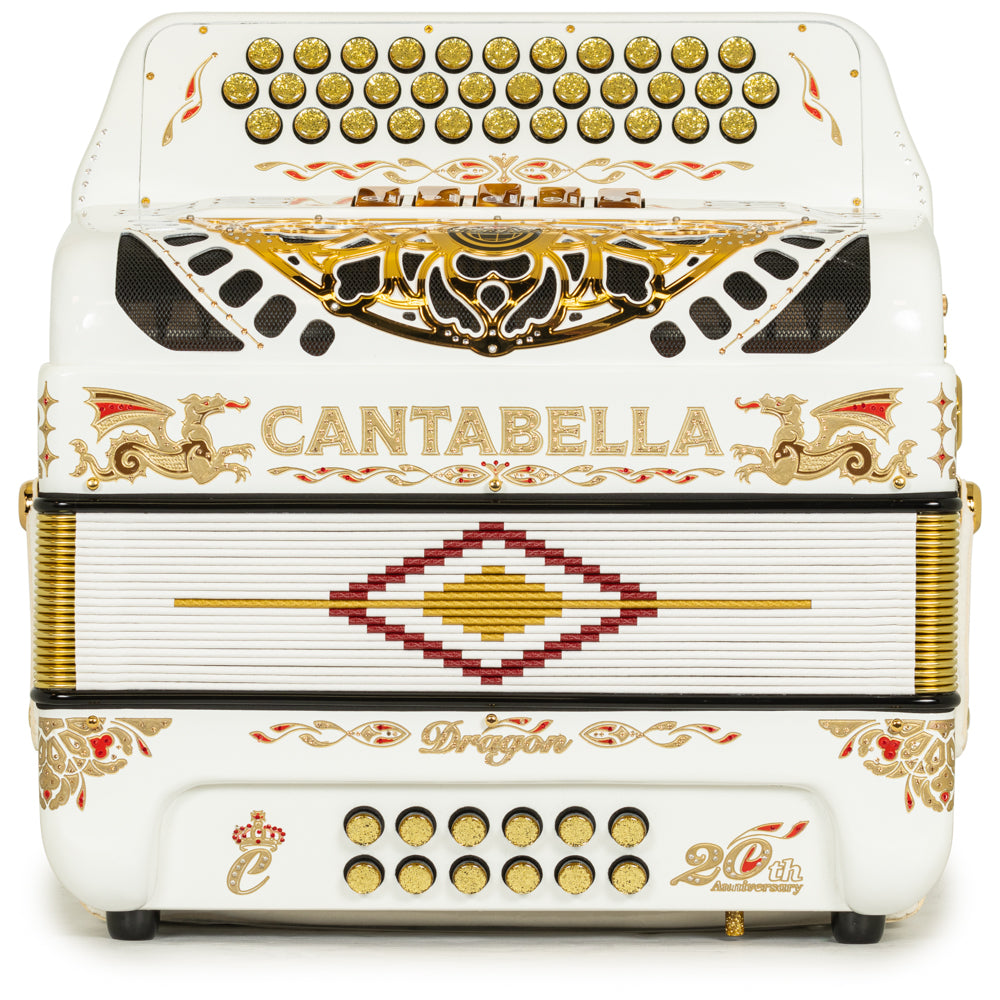 Cantabella Dragón Acordeón 5 Registros Fa Blanco y Oro