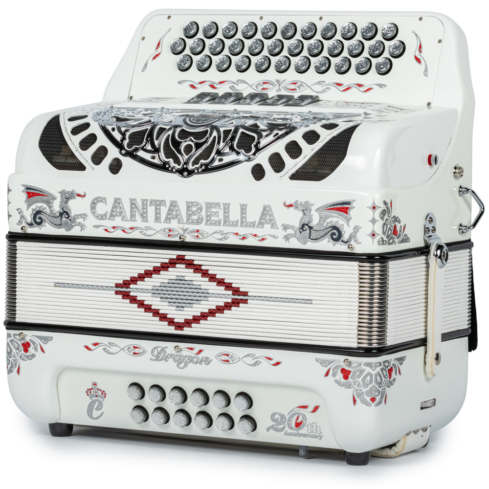 Cantabella Dragón Acordeón 5 Registros Mi Blanco y Plata
