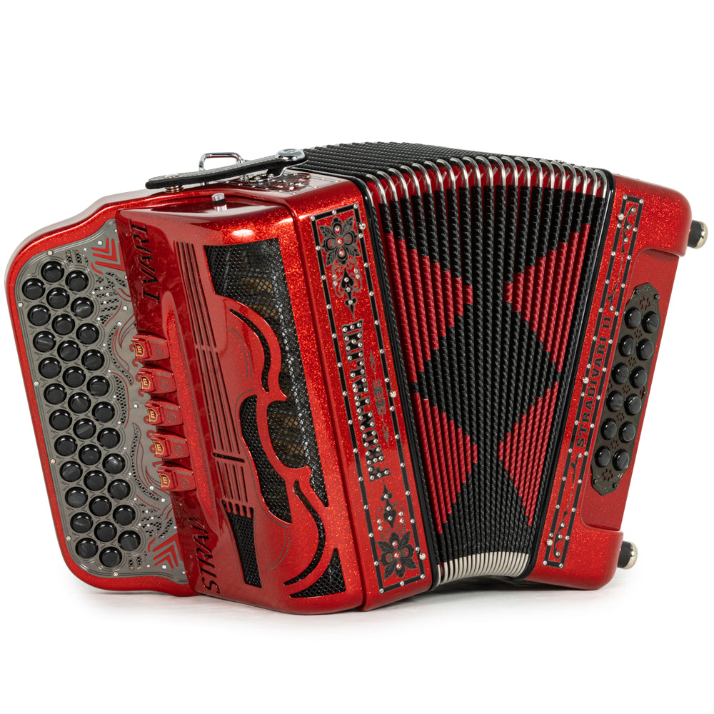 Frontalini Stradivari II Acordeon 5 Registros Fa Brillo Rojo con Negro