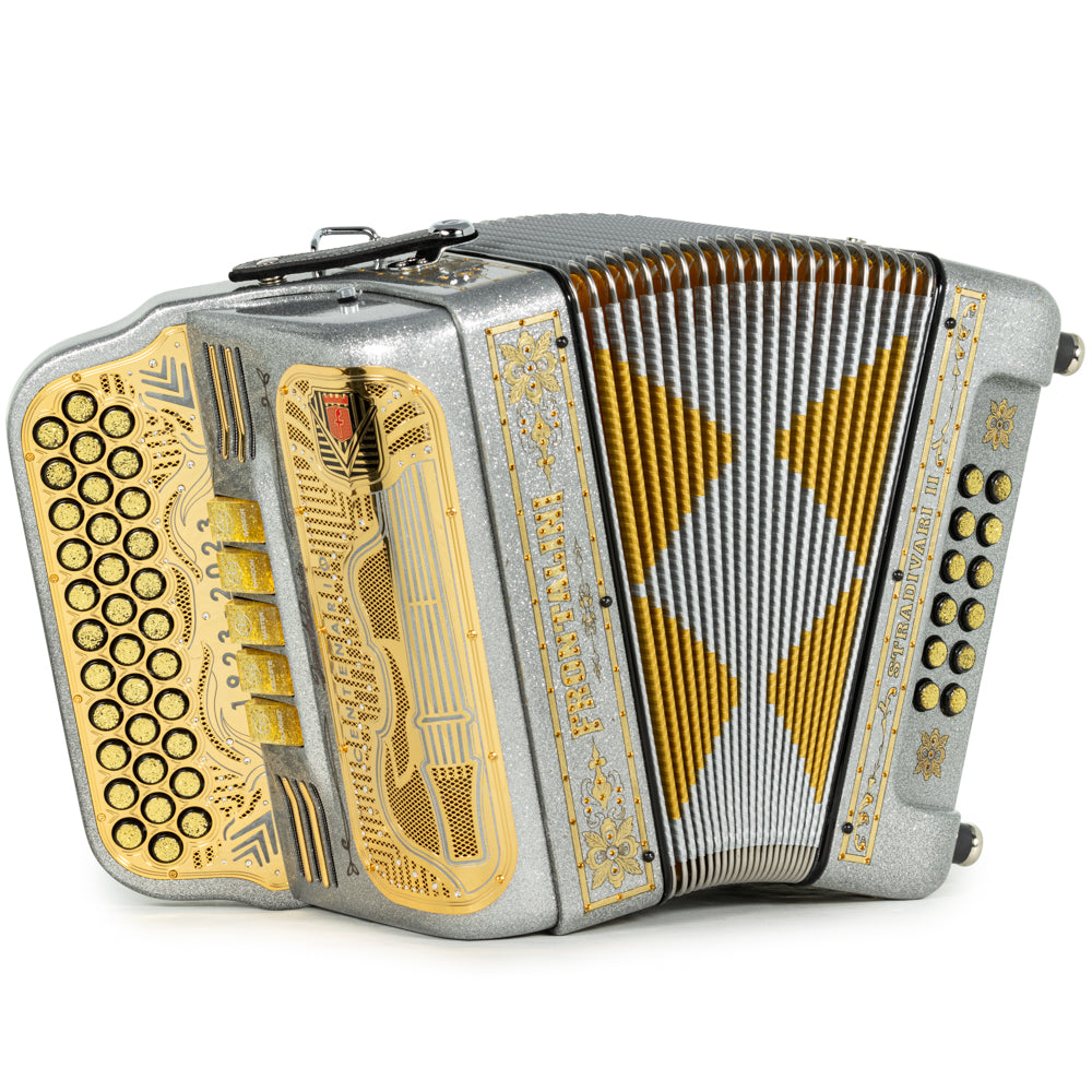Frontalini Stradivari II Acordeon 5 Registros Fa Brillo Gris con Dorado