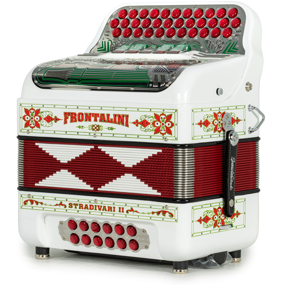 Frontalini Stradivari II Acordeon 5 Registros Fa Blanco y Rojo con Verde