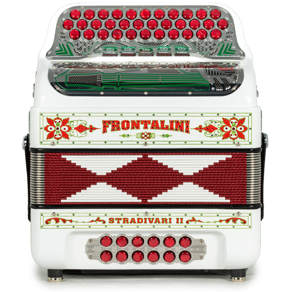 Frontalini Stradivari II Acordeon 5 Registros Fa Blanco y Rojo con Verde