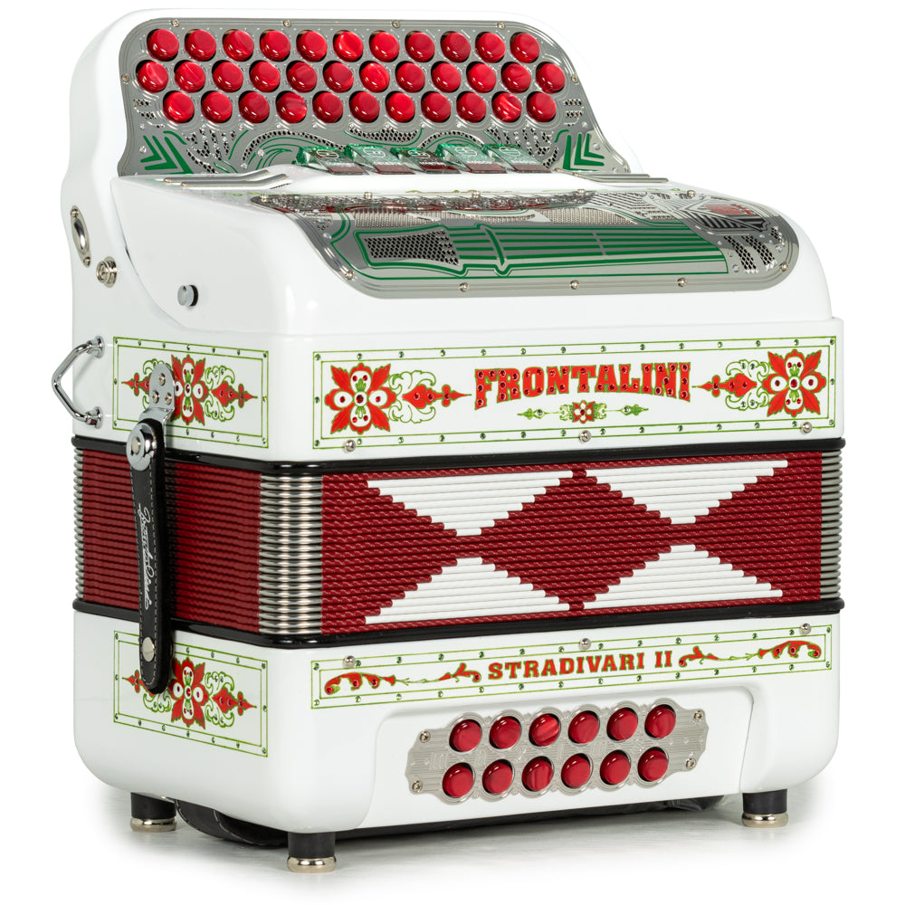 Frontalini Stradivari II Acordeon 5 Registros Fa Blanco y Rojo con Verde