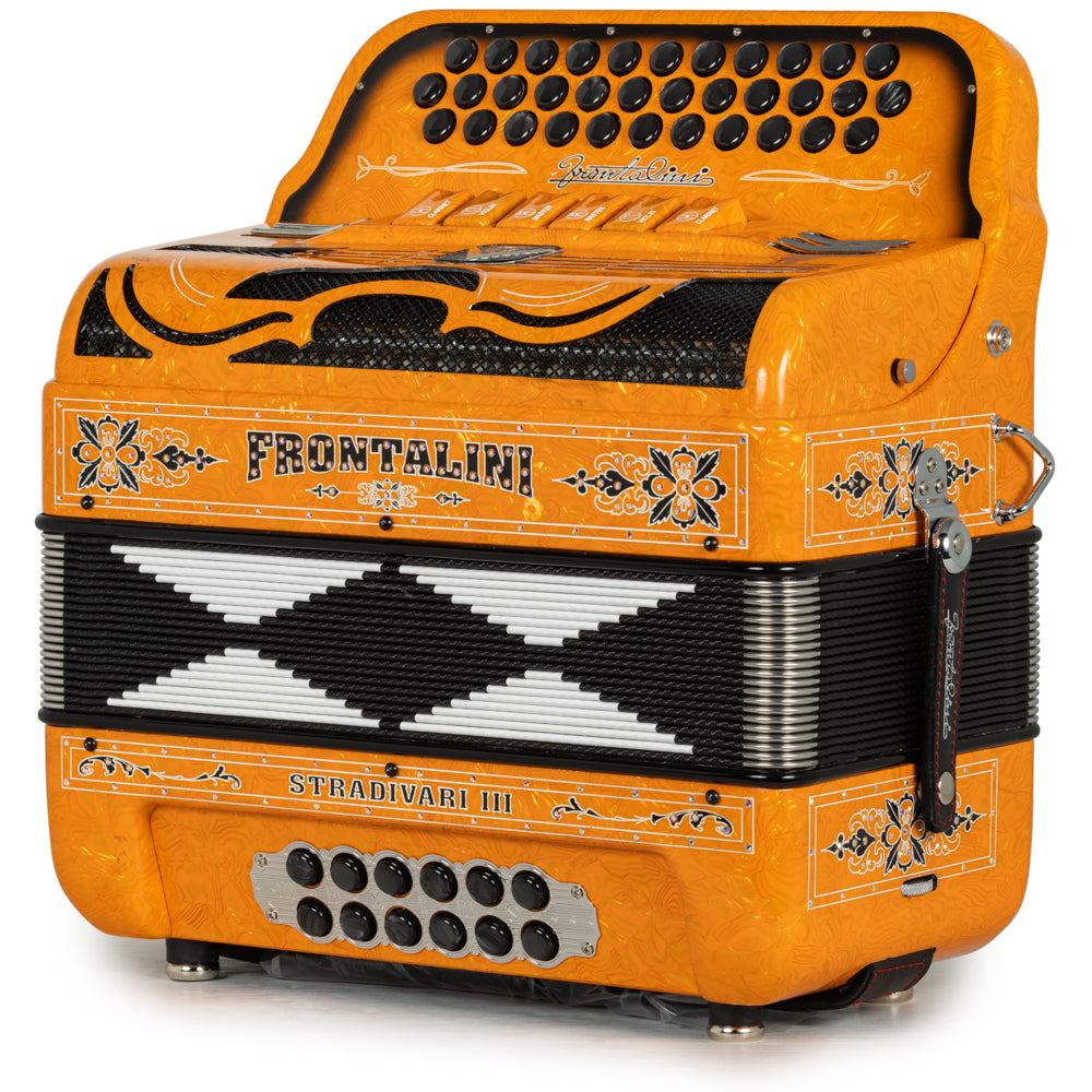 Frontalini Stradivari III Acordeón 6 Registros Fa-Mi Ondas Naranjas y Negro