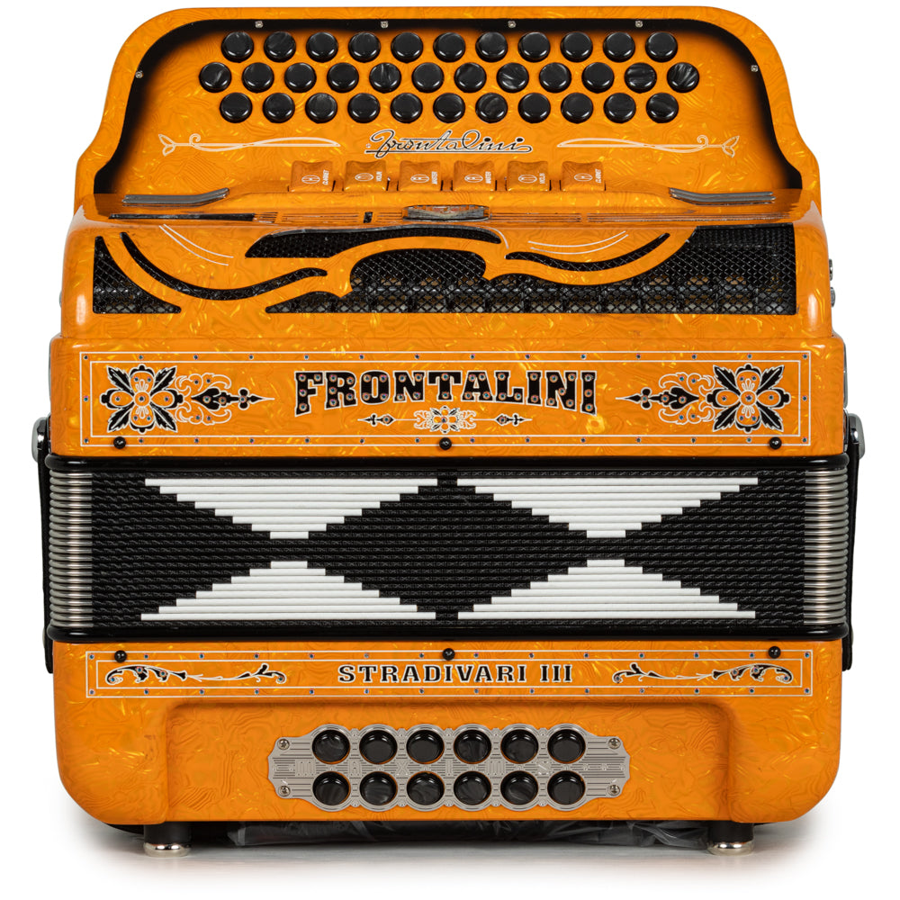 Frontalini Stradivari III Acordeón 6 Registros Fa-Mi Ondas Naranjas y Negro