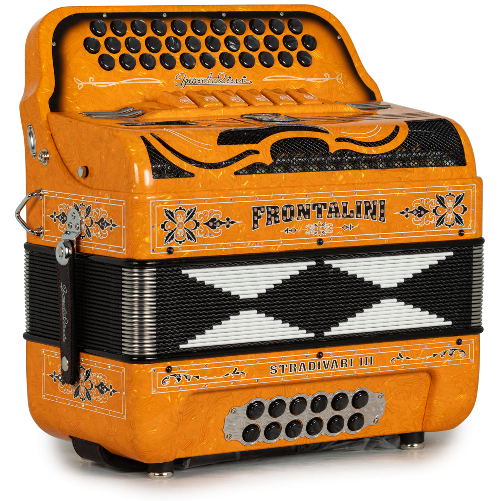 Frontalini Stradivari III Acordeón 6 Registros Fa-Mi Ondas Naranjas y Negro