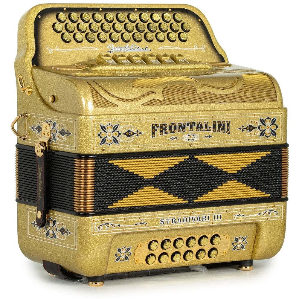 Frontalini Stradivari III Acordeón 6 Registros Fa-Mi Brillo Dorado y Negro