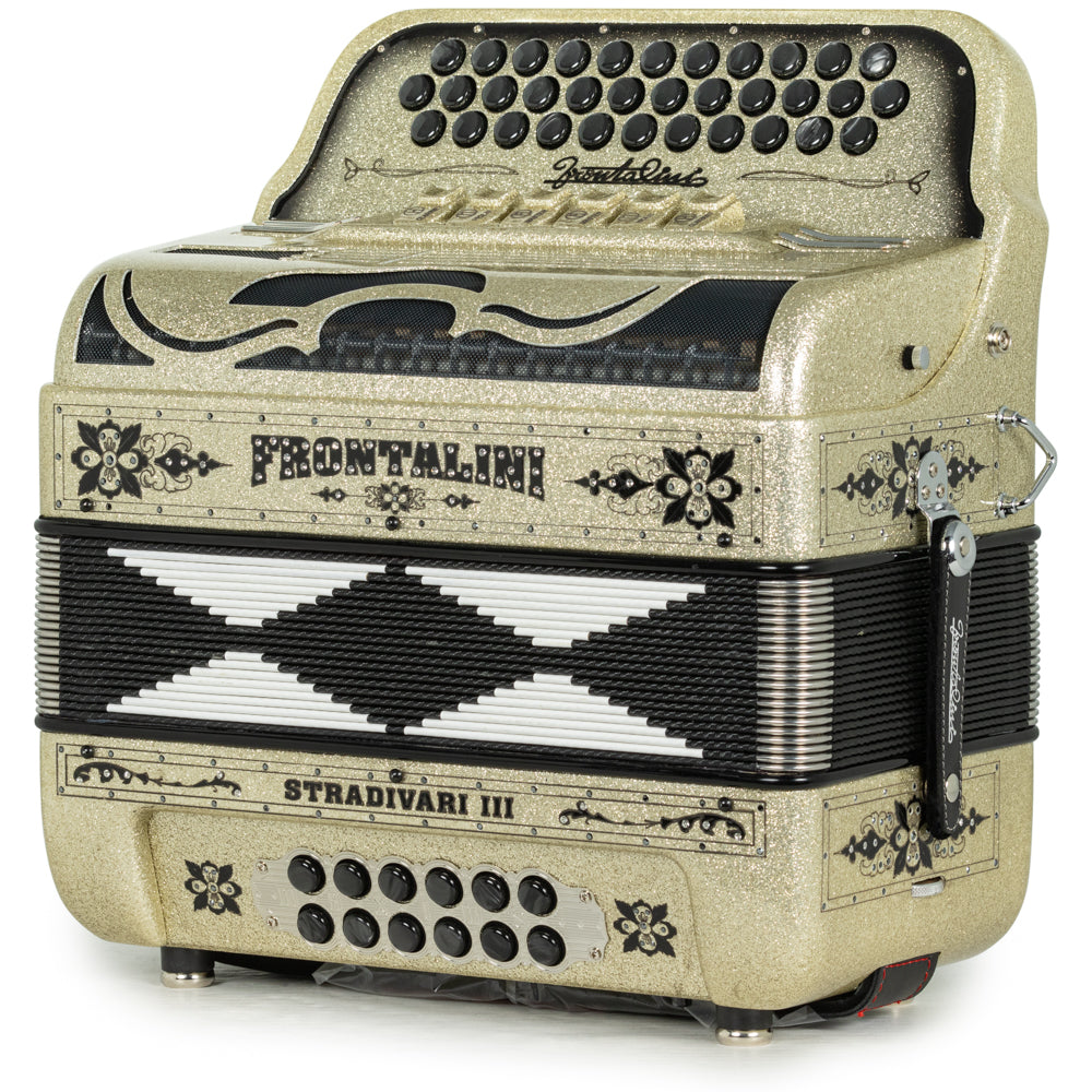 Frontalini Stradivari III Acordeón 6 Registros Fa-Mi Arena Dorada y Negro
