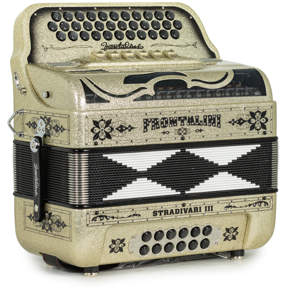 Frontalini Stradivari III Acordeón 6 Registros Fa-Mi Arena Dorada y Negro