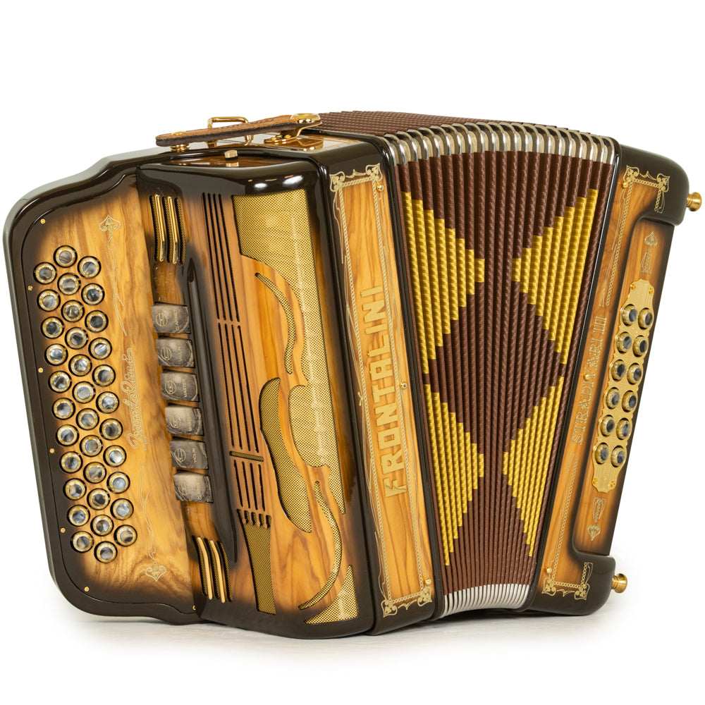 Frontalini Stradivari III Acordeón 6 Registros Fa-Mi Madera Pulida y Oro