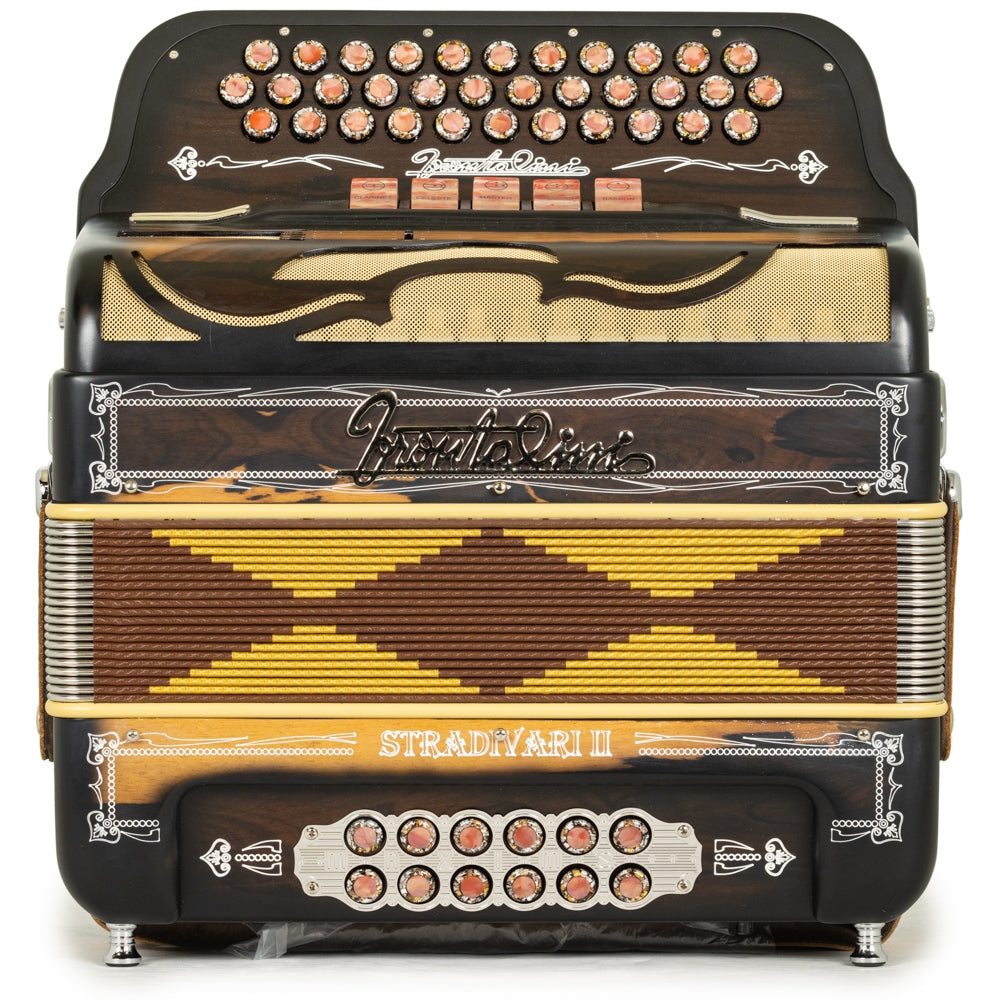 Frontalini Stradivari II Acordeon 5 Registros Fa Madera Oscura Mate y Blanco