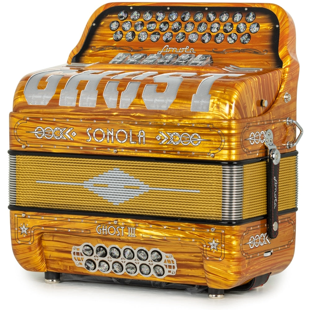 Sonola Ghost III Acordeón 6 Registros Fa-Sol Madera Dorada y Blanco