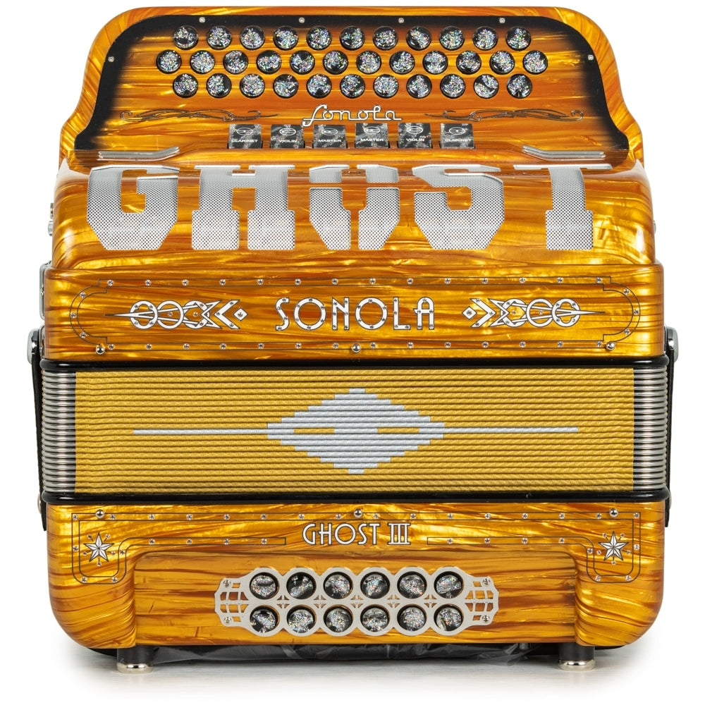 Sonola Ghost III Acordeón 6 Registros Fa-Mi Madera Dorada y Blanco