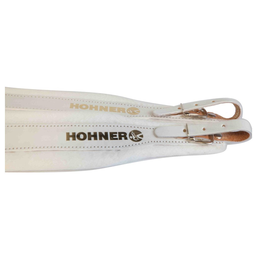 Hohner Accordion Straps White Leather-accessories-Hohner- Hermes Music