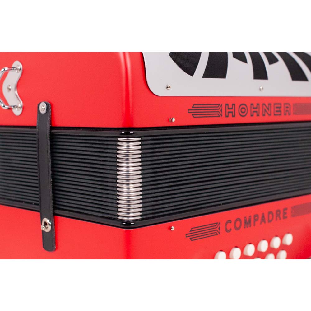 Hohner Compadre Accordion GCF Red with Gray Grill and Cantabella Straps Bundle-accordion-Hermes Music- Hermes Music