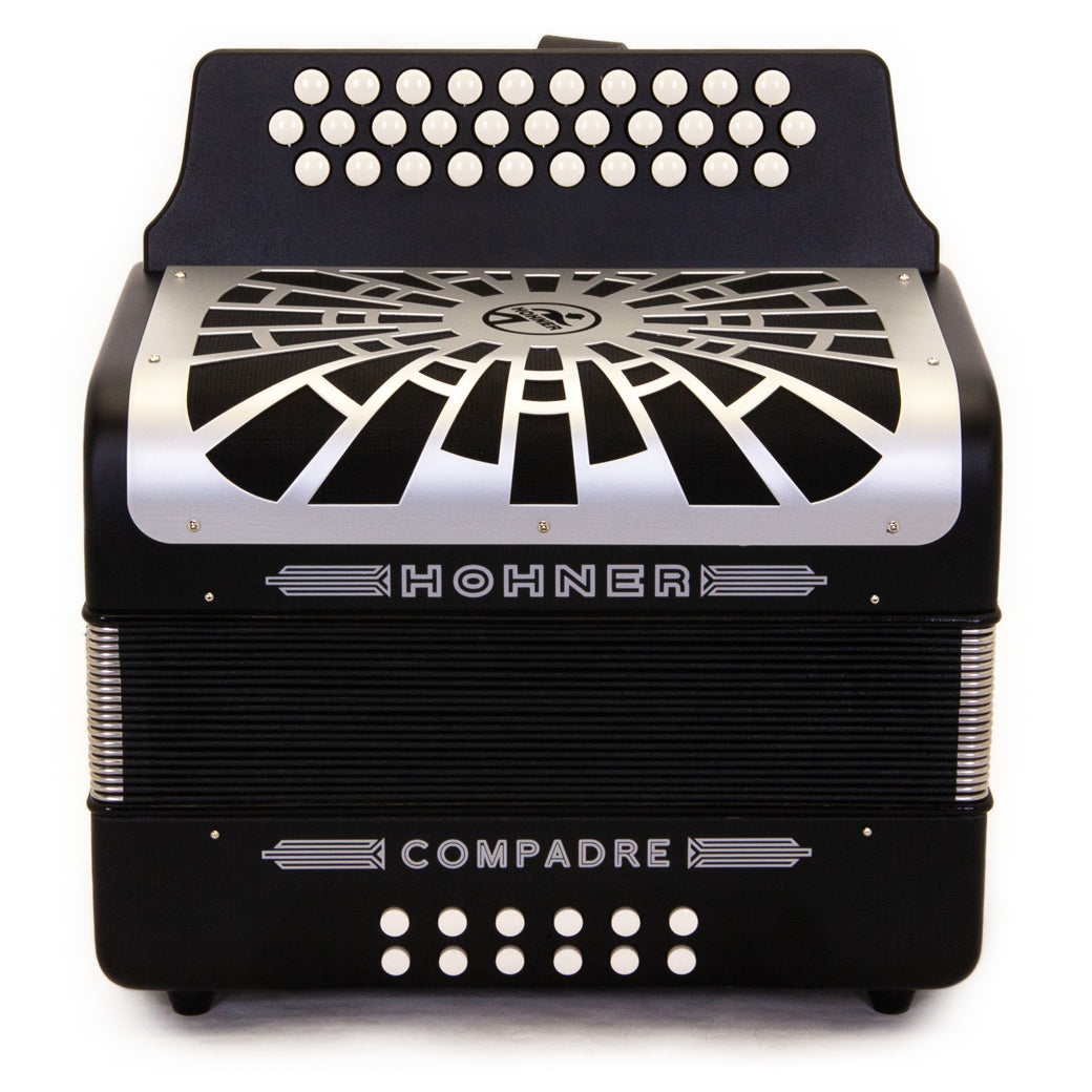 Hohner Compadre EAD Black with Gray Accordion and Cantabella Straps Bundle-accordion-Hermes Music- Hermes Music
