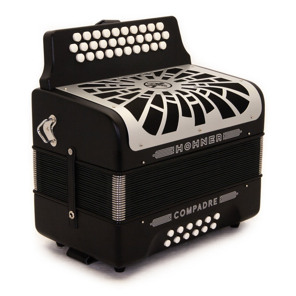 Hohner Compadre EAD Black with Gray Accordion and Cantabella Straps Bundle-accordion-Hermes Music- Hermes Music