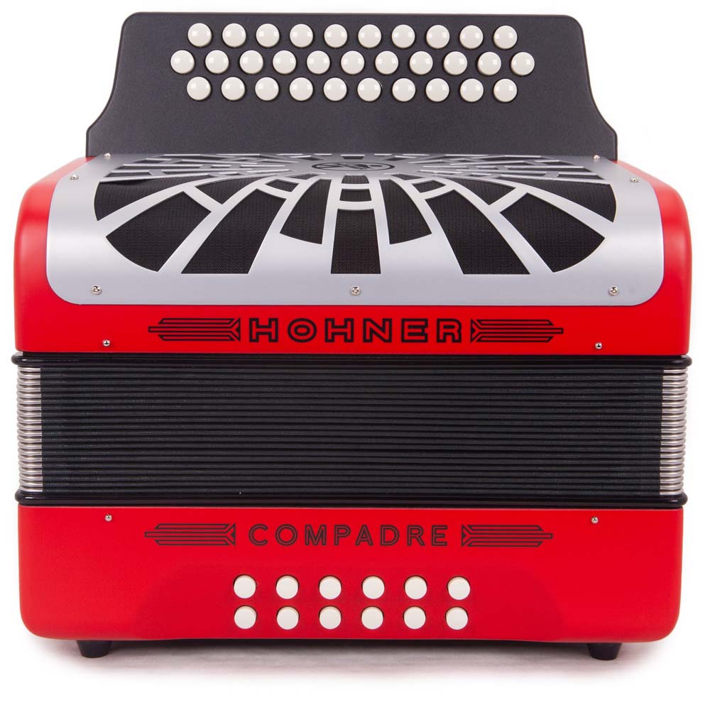 Hohner Compadre FBE Red with Gray Grill and Cantabella Straps Bundle-accordion-Hermes Music- Hermes Music