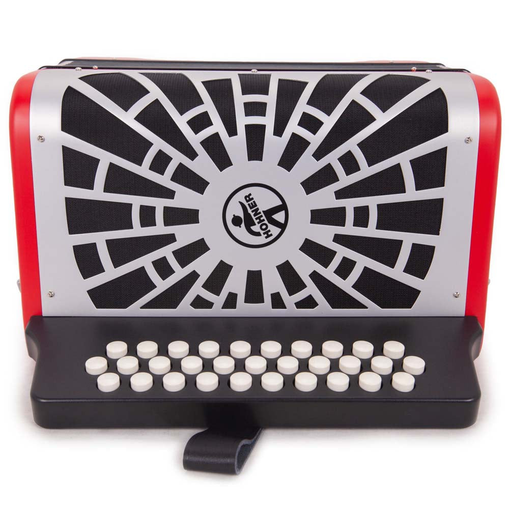 Hohner Compadre FBE Red with Gray Grill and Cantabella Straps Bundle-accordion-Hermes Music- Hermes Music