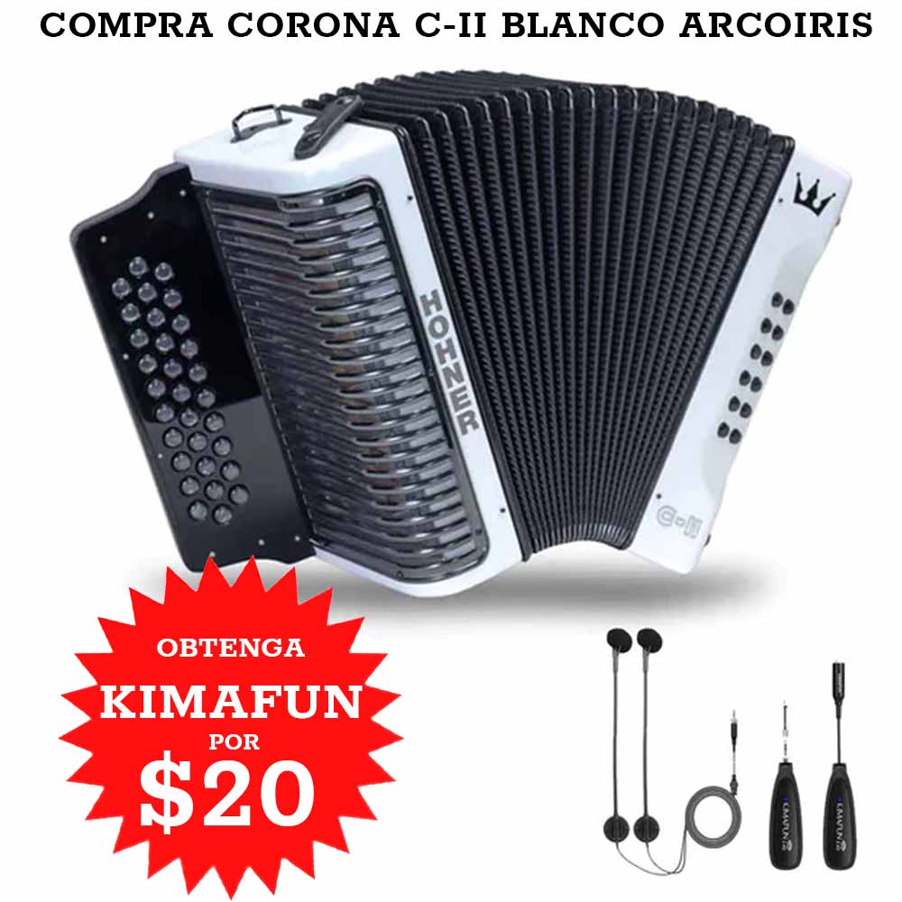 Hohner Corona C-II Accordion White Rainbow FBE with Kimafun-bundle-Hermes Music- Hermes Music
