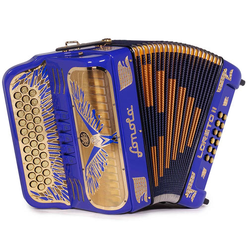 Sonola Loreto II Acordeón 5 Registros FA Azul con Disenos Oro