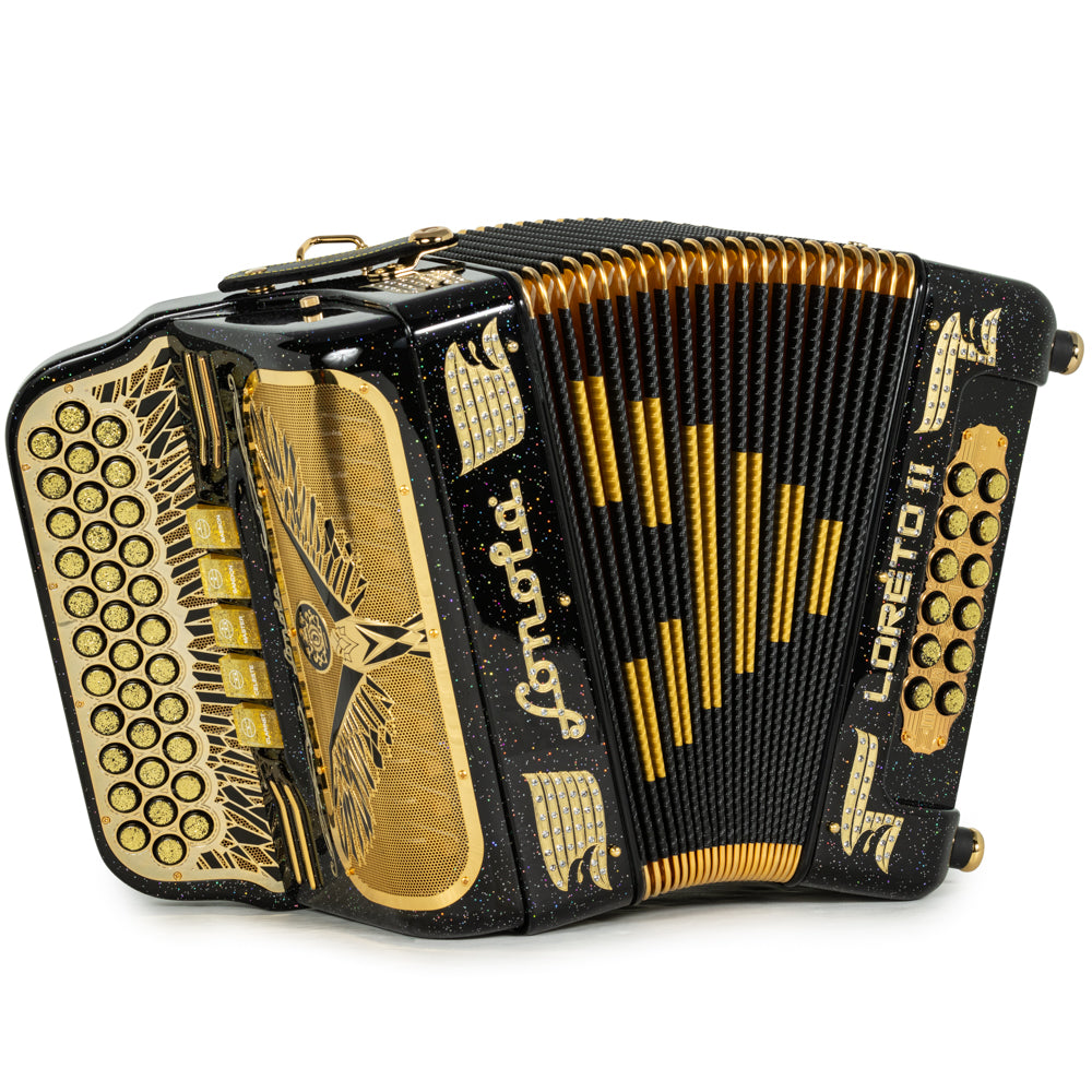 Sonola Loreto II Acordeón 5 Registros Fa Brillo Negro con Dorado