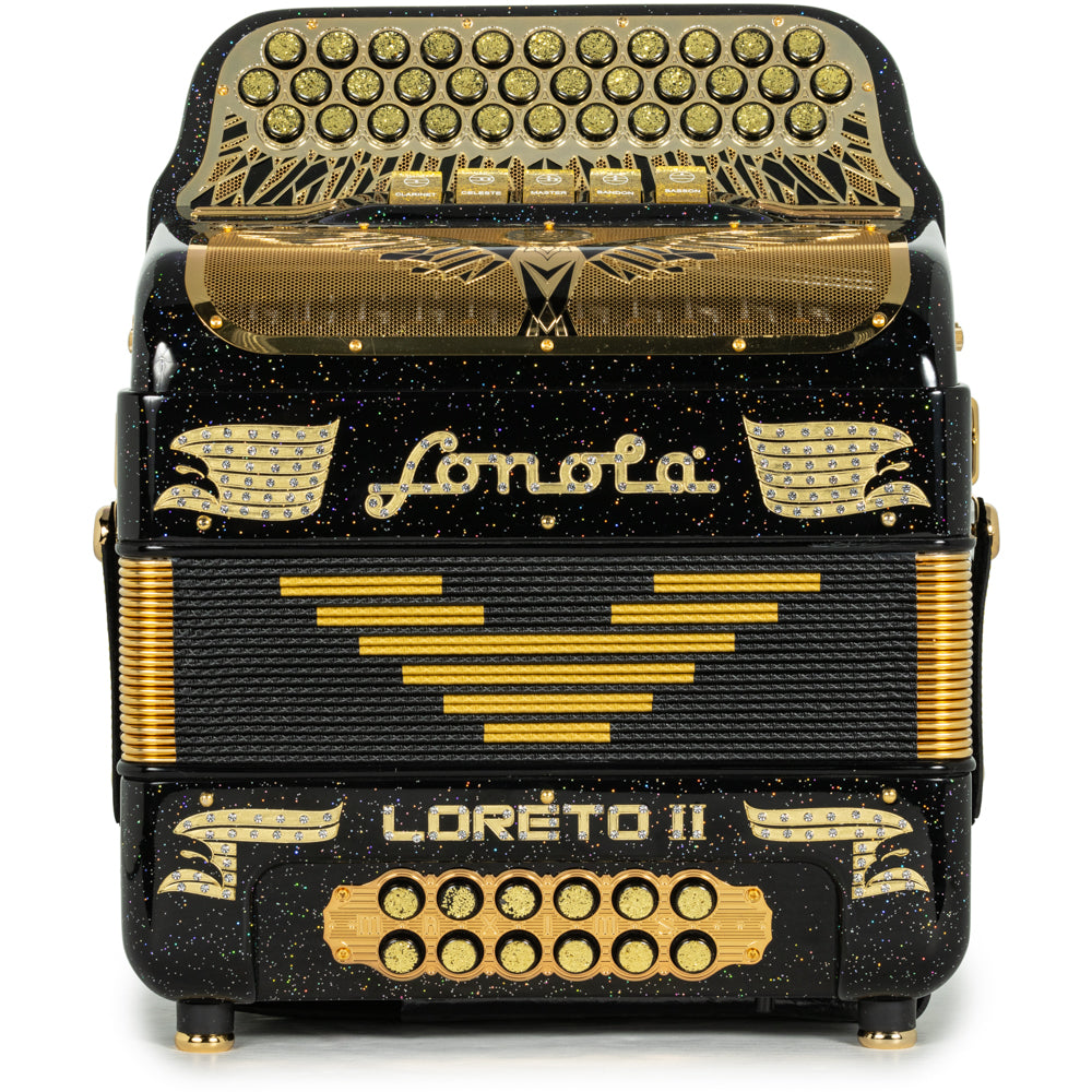 Sonola Loreto II Acordeón 5 Registros Fa Brillo Negro con Dorado