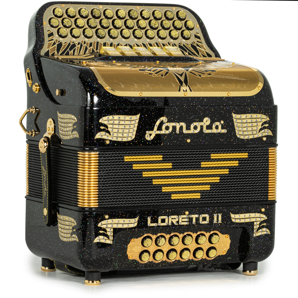 Sonola Loreto II Acordeón 5 Registros Fa Brillo Negro con Dorado