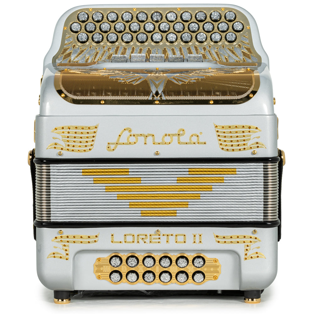 Sonola Loreto II Acordeón 5 Registros Mi Gris con Dorado