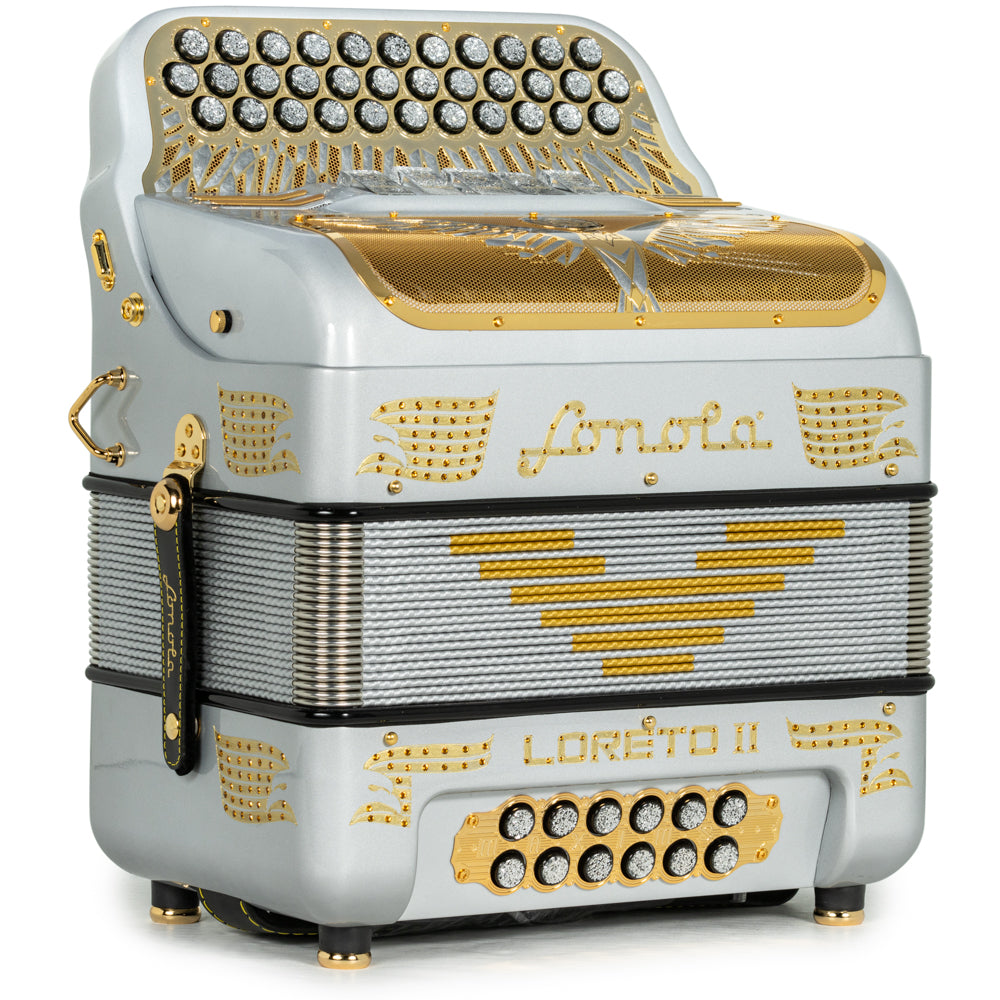 Sonola Loreto II Acordeón 5 Registros Mi Gris con Dorado