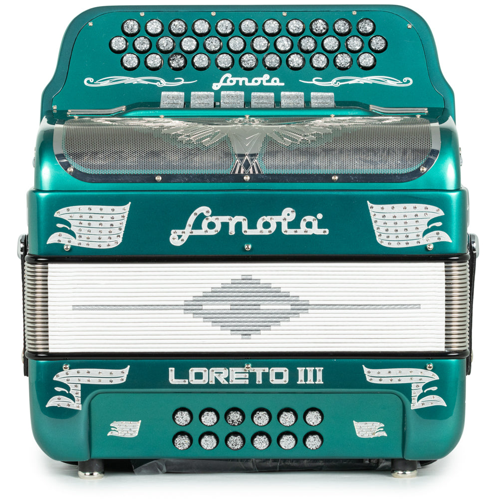 Sonola Loreto III Acordeón 6 Registros Fa-Mi Verde Azulado y Cromo