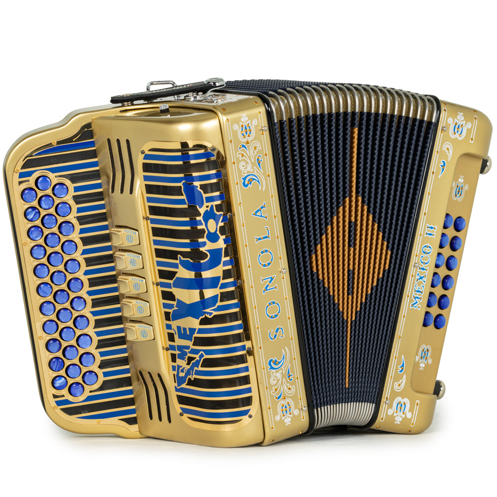 Sonola Mexico II Acordeón Ultra Compacto 5 Registros Mi Dorado y Azul