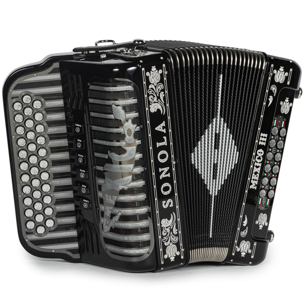 Sonola Mexico III Acordeón 6 Registros Fa-Mi Negro y Plata