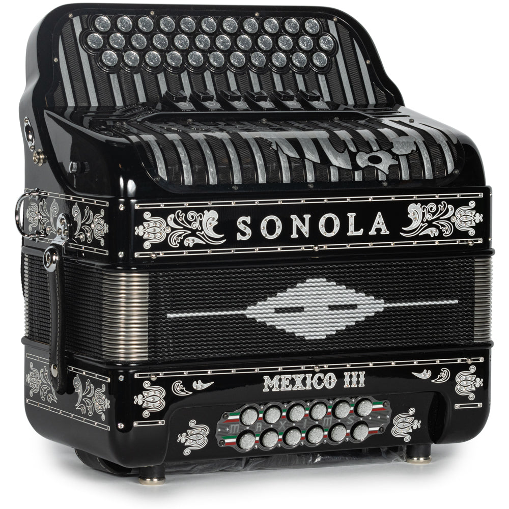 Sonola Mexico III Acordeón 6 Registros Fa-Mi Negro y Plata