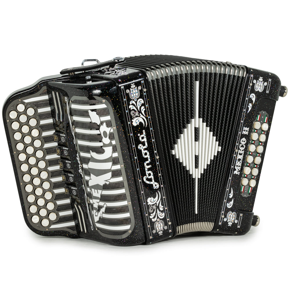 Sonola Mexico II Acordeón Ultra Compacto 5 Registros Mi Brillo Negro con Blanco
