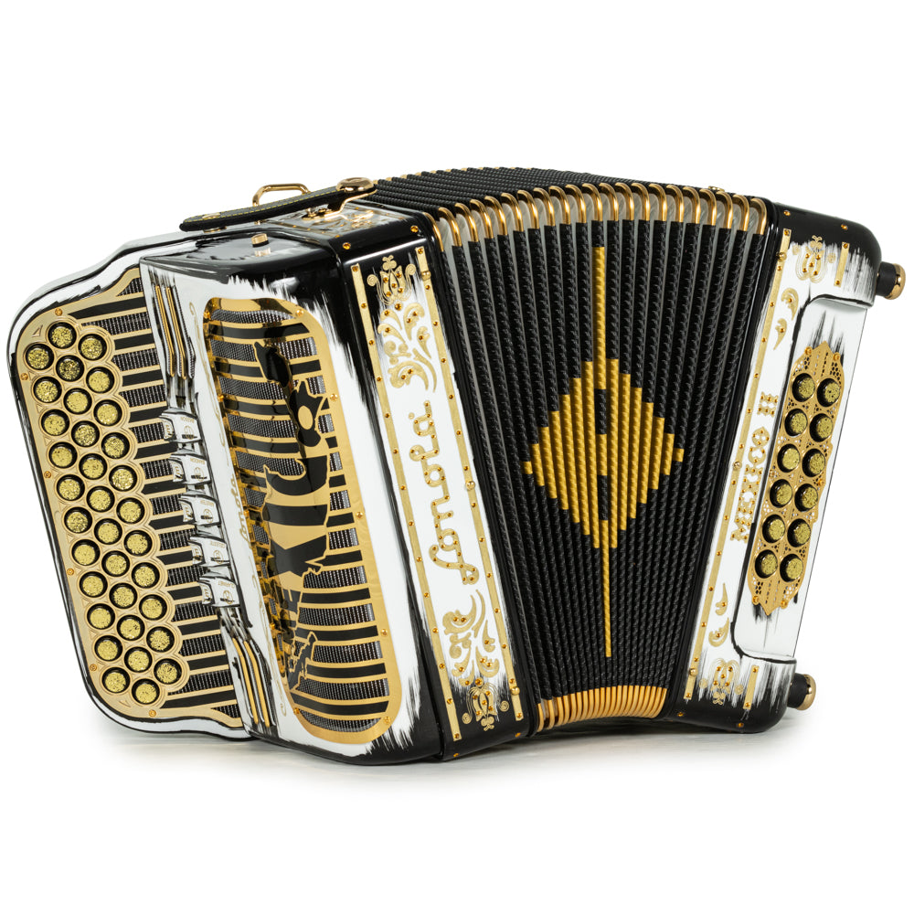 Sonola Mexico II Acordeón Ultra Compacto 5 Registros Mi Dorado con Blanco y Negro