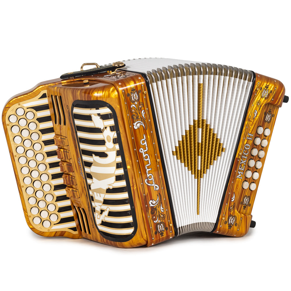 Sonola Mexico II Acordeón Ultra Compacto 5 Registros SOL Madera Dorado con Blanco