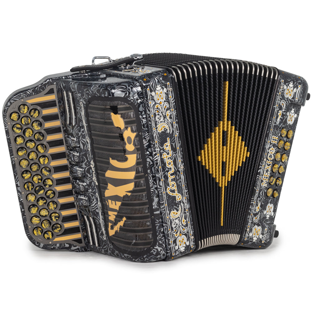 Sonola Mexico II Acordeón Ultra Compacto 5 Registros Fa Negro y Gris con Dorado
