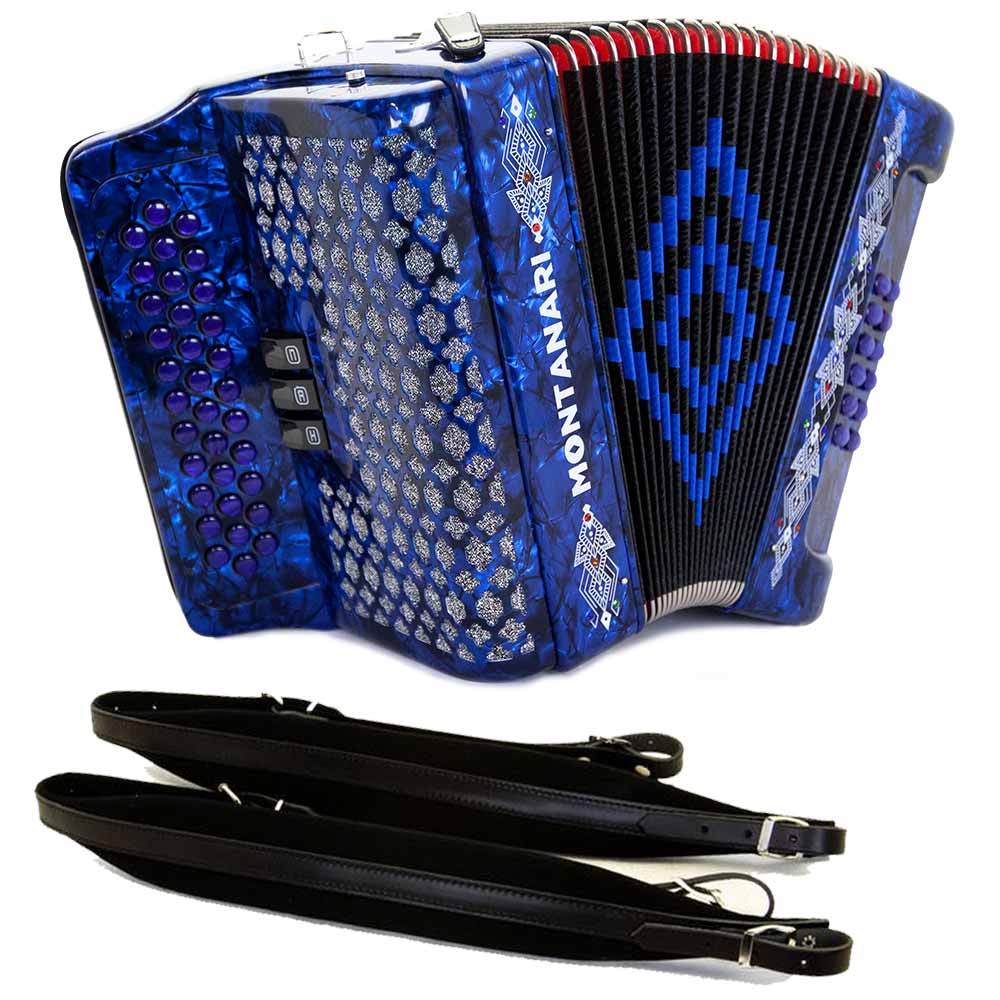 Montanari 3412 Accordion 3 Switch EAD Blue Includes Cantabella Straps-bundle-Montanari- Hermes Music