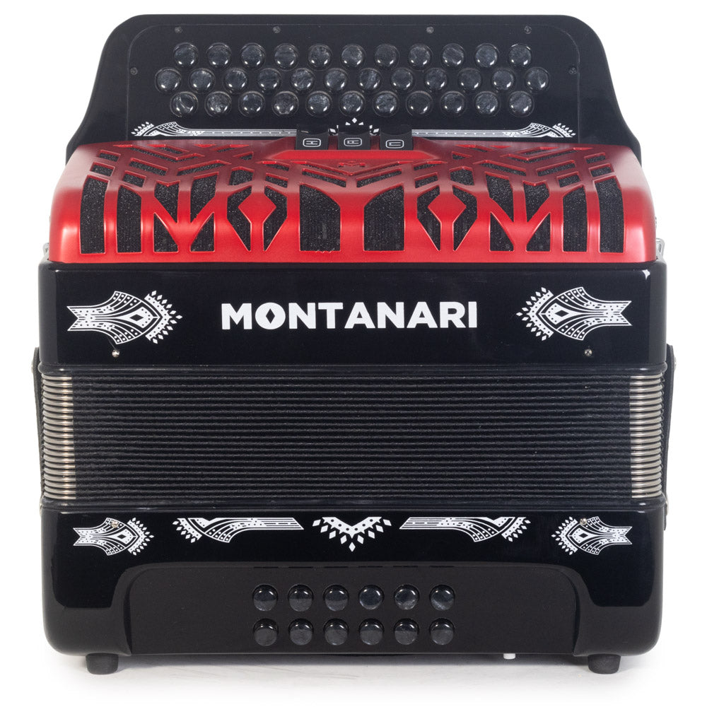 Montanari CM II Accordion 3 Switch 3412 FBE Black with Red-accordion-Montanari- Hermes Music