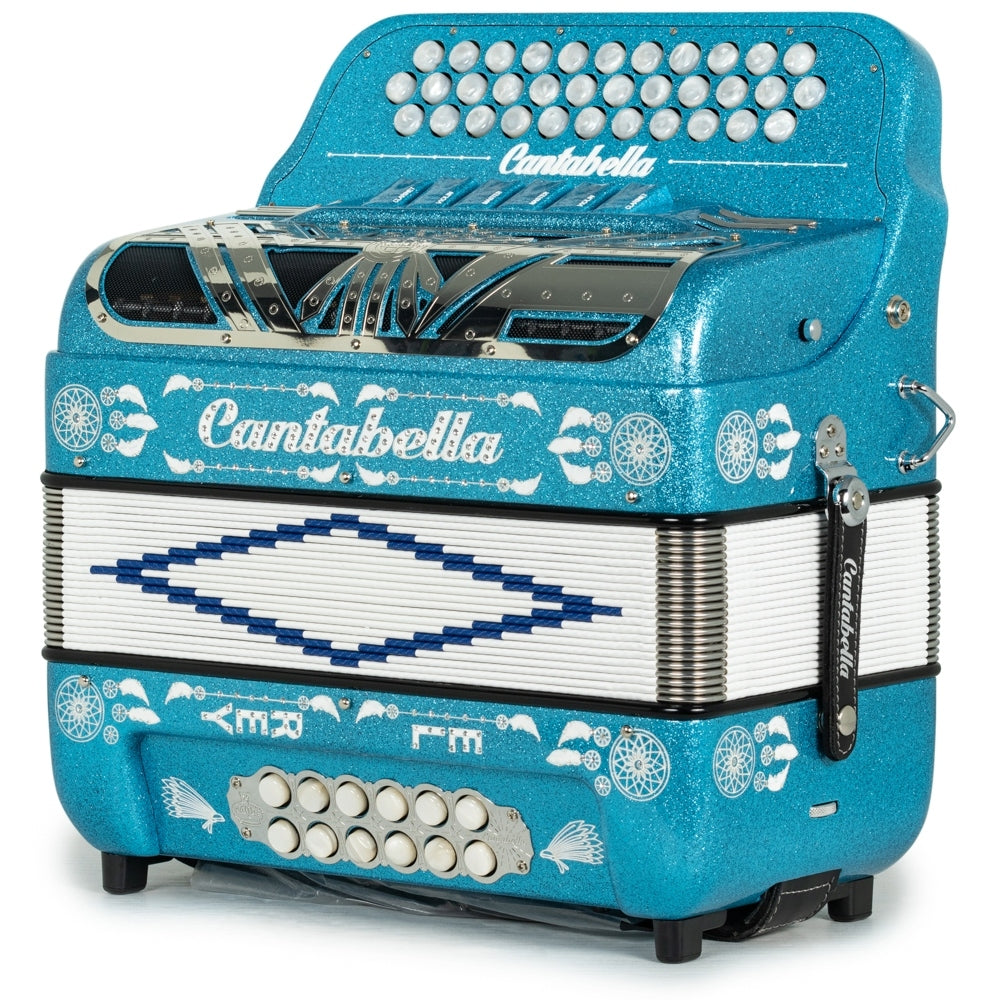 Cantabella El Rey Acordeón Edición Especial Ramon Ayala 6 Registros Fa-Mi Brillo Azul y Blanco
