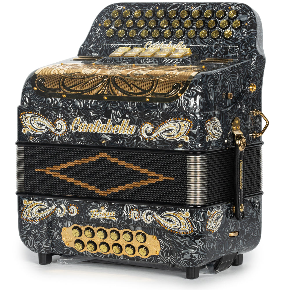 Cantabella Reina Acordeón 5 Registros Mi Ondas Gris Diapasón Pintado con detalles Dorados